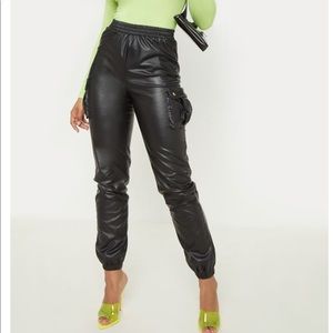 Tall Black Faux Leather Joggers